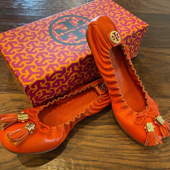 Tory Burch Reese Flats size 8 orange - Picture 1 of 5